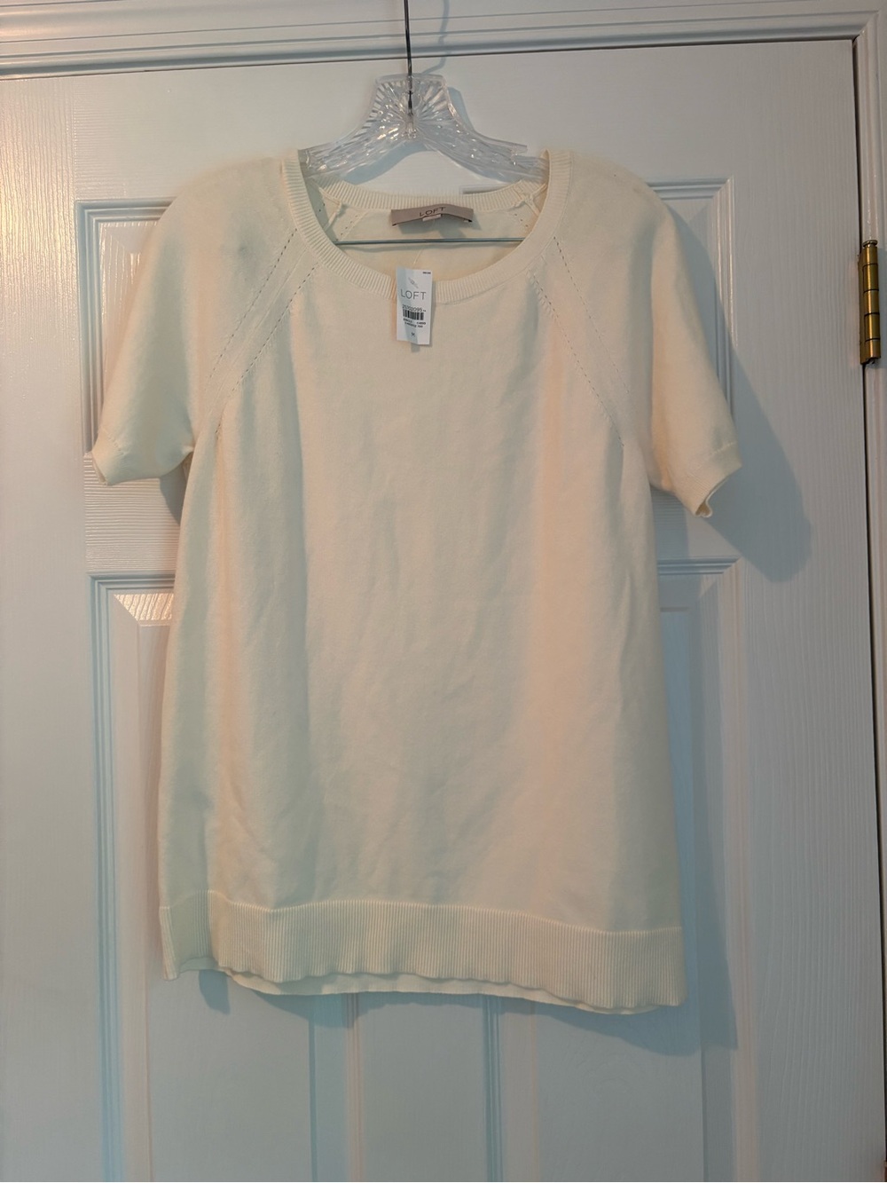 LOFT NWT Cream Short Sleeve Lightweight Knit Sweater Top